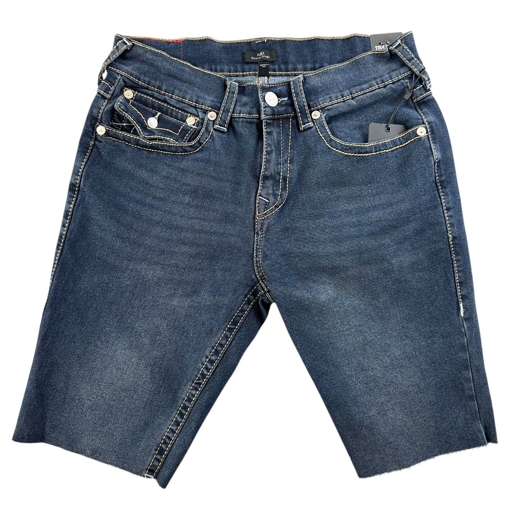True Religion Ricky Big T Flap Jean Shorts Mens 32 Denim Relaxed Straight NEW